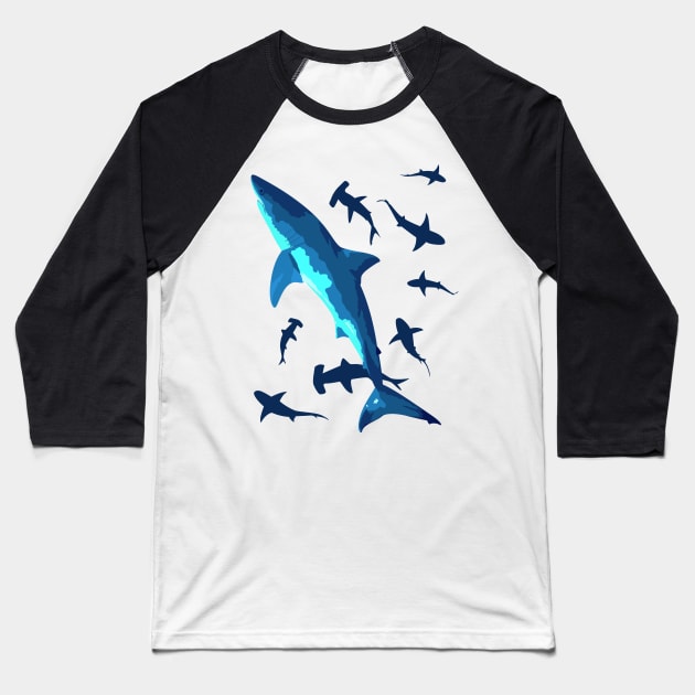 Sharks in the Ocean Baseball T-Shirt by albertocubatas